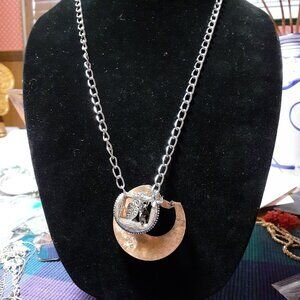 Handmade Southwest copper necklace on silver tone chain leaf flower